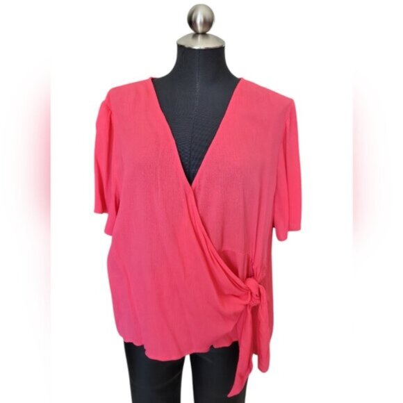 V-Neck Cross Over Side Tie Crinkle Blouse ESQUALO Sz 14 + - Picture 2 of 8